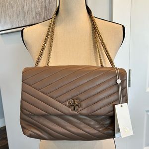 NWT Tory Burch Kira Chevron Convertible Shoulder Bag in Classic Taupe